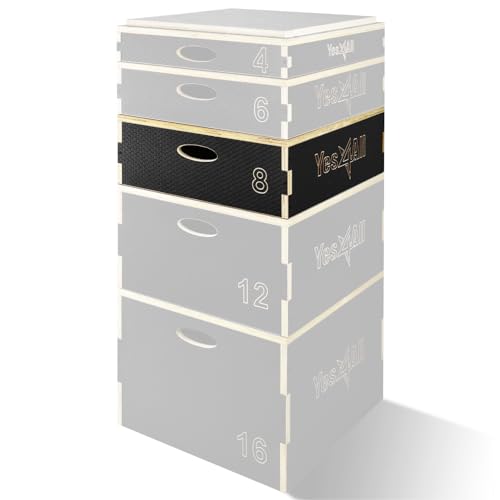 Yes4All RZ4E Caja pliométrica de madera 3 en 1 con superficie antideslizante, 20,3 cm de altura, plataforma pliométrica para entrenamiento y cajas de salto para gimnasio en casa y entrenamiento, negro