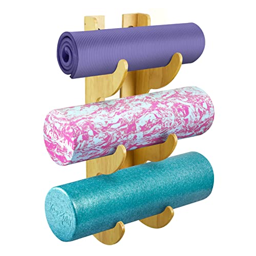 Yes4All Soporte de pared para rodillo de espuma de madera/soporte para esterilla de yoga para almacenar accesorios y decoración de gimnasio en casa