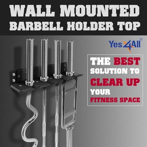 Yes4All Soporte vertical para barras olímpicas de pared para 4 barras, estante de almacenamiento para pesas para gimnasio en casa