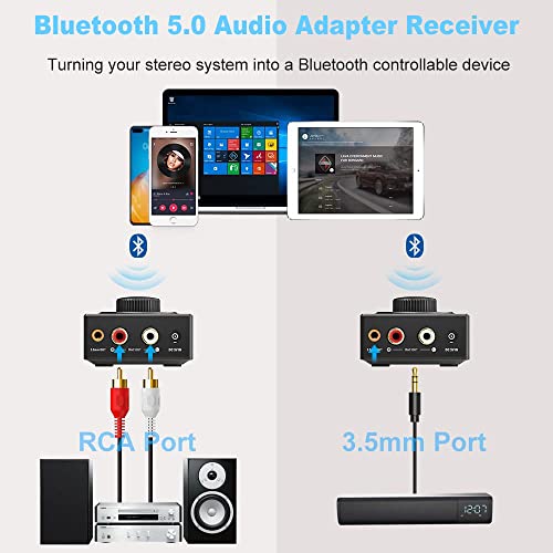 YMOO Receptor Audio Bluetooth 5.3, Adaptador Bluetooth RCA HiFi Receiver 3.5mm Jack Stereo SBC AAC, Estéreo/Altavoz Desde Teléfono/PC/Tableta/Portátil