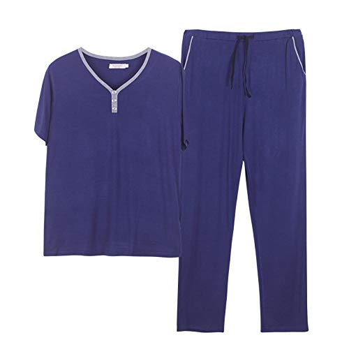 YTFZ Pijama Fino de Talla Grande para Hombre de Verano, pantalón de Manga Corta de Modal, más Gordo para Aumentar el Traje de Servicio a Domicilio-Royal Blue
