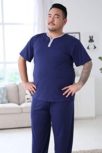 YTFZ Pijama Fino de Talla Grande para Hombre de Verano, pantalón de Manga Corta de Modal, más Gordo para Aumentar el Traje de Servicio a Domicilio-Royal Blue