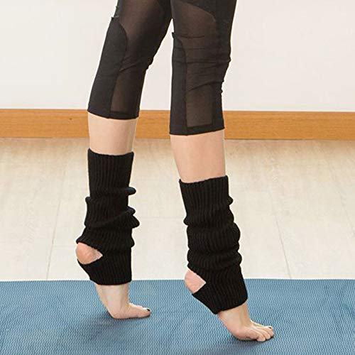 YUANQIAN Calentadores de piernas de punto para mujer, extra suaves sobre la rodilla, sin pies, para yoga, ballet, danza, Negro-1 par, 43CM