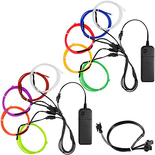 YuCool 10 Pack 3ft Portable EL Wire, luz de neón para la decoración de la Fiesta de Navidad de Halloween Mejoras para el hogar - 10 Colores