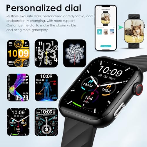YYKY 1.96" Smartwatch Hombre Mujer [Prueba de ECG] Diabético Reloj de Glucosa en la sangre [Puede llamar] Temperatura/SpO2/Glucemia/Presión arterial/Impermeabil IP68 Watch, para Android iOS