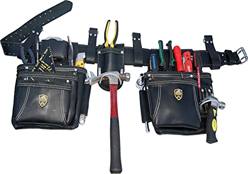 Zakco PRO-19 cinturón de herramientas de carpintero de cuero de grano resistente y bolsas de herramientas, portaherramientas de múltiples bolsillos para techadores, enmarcadores y paneles de yeso