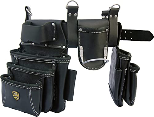 Zakco PRO-19 cinturón de herramientas de carpintero de cuero de grano resistente y bolsas de herramientas, portaherramientas de múltiples bolsillos para techadores, enmarcadores y paneles de yeso