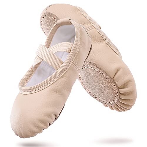 Zapatillas de ballet para niñas, zapatillas de ballet, gimnasia, zapatos de baile, suela de piel para niños y adultos, EU20-40, beige, 26 EU
