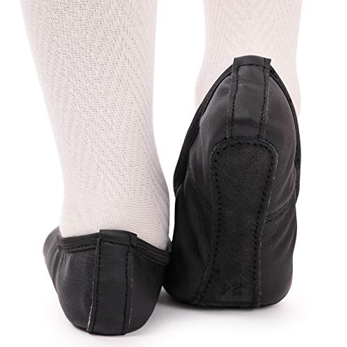 Zapatillas de Danza Cuero Zapatos de Ballet Suela de Cuero Entera para Niña y Mujer Adultos Tallas 22-40-negro 29