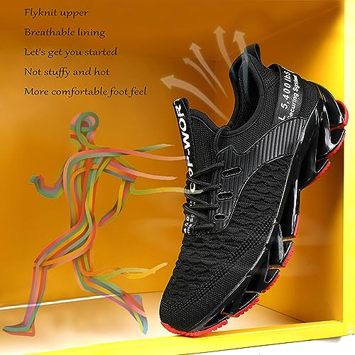 Zapatillas de Deportes Hombre Mujer Zapatos Deportivos Running Zapatillas para Correr Ligero y con Estilo Negro Blanco Gris Dorado 18 Black Red 44