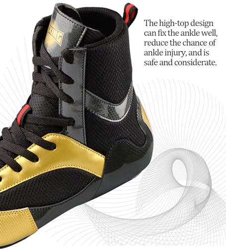 Zapatos de Lucha Competición Profesional Zapatillas de Boxeo de Caña Alta Entrenamiento Levantamiento de Pesas Sanda para Hombres Mujeres,Calzado de Boxeo para Adolescentes Adultos Unisex