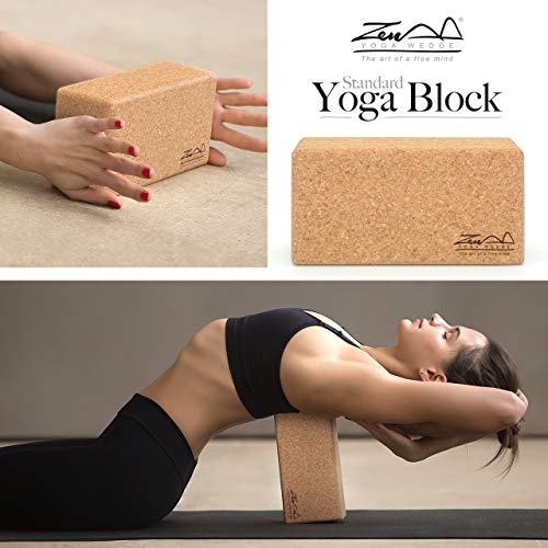 ZenYogaWedge Bloque de corcho para yoga (100% natural, ladrillo único, para principiantes y profesionales, clases de yoga, pilates, ejercicio en casa, fitness, agarre antideslizante, respetuoso con