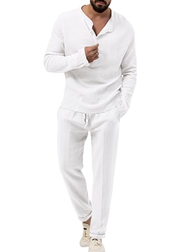 Zetieny Hombre Camisa Manga Larga Conjunto de Camisa y Pantalón Casual Chándales Set de Yoga con Bolsillos