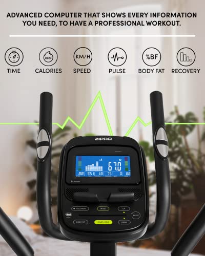 ZIPRO Bicicleta elíptica para Casa Heat, Entrenador eliptico, LCD Pantalla, sensores de Pulso, Ajuste de Resistencia, aplicación iConsole + Kinomap, USB, Bluetooth, 150kg, Negro, 6299207