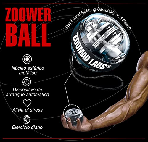zoomad labs ZOOWERBALL la Bola Giroscópica Ejercicio Muñeca - Refuerza el Agarre - Alivia el Dolor de Brazos y del Muñecas, Mejora el Grip de Escaladores, Golfistas y Atletas en General, 280g