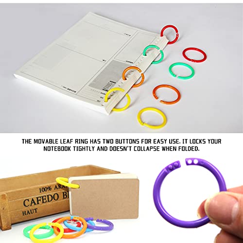 100 piezas de anillo de libro de plástico anillos de hoja móvil, anillo de encuadernación de color, anillo de tarjeta de cuenta de mano, snap círculo de libros, con 1 bolsa de almacenamiento (28 mm)