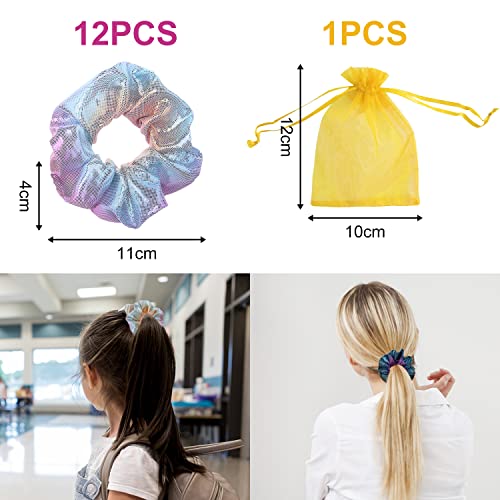 12 cintas de pelo degradado brillantes con 1 bolsa de gasa dorada, accesorios para el pelo de neón, adecuadas para niñas y mujeres con trenzas y coletas