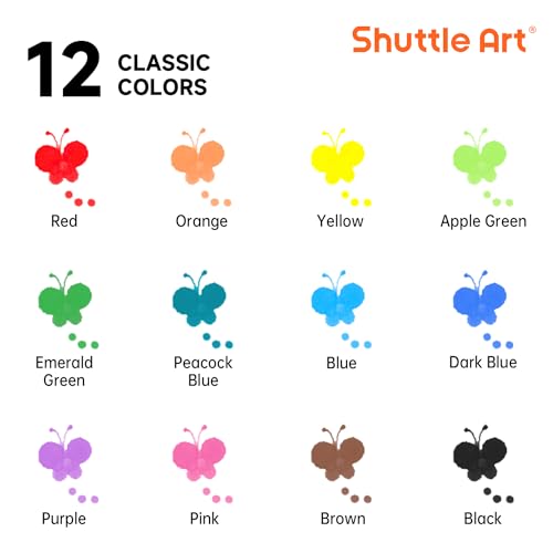 12 Colores Dot Marcadores,Shuttle Art Lavables Bingo Daubers para Niños Preschool Art Craft Supply con 10 Modelos de Doble Papel Adhesivo 1 Delantal 1 Manga