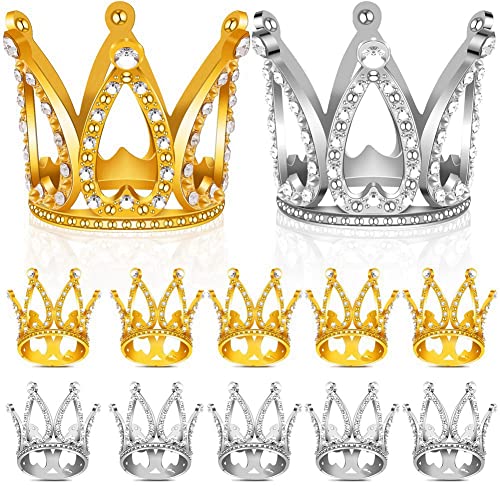 12 PCS Mini Crown Cake Topper, Gold & Plata Rhinestone Crown Cake Topper Decoraciones para Baby Shower Fiesta de CumpleañOs