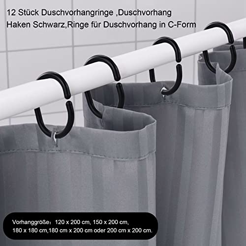 12 piezas de barra de ducha de plástico para cortina de ducha (negro)