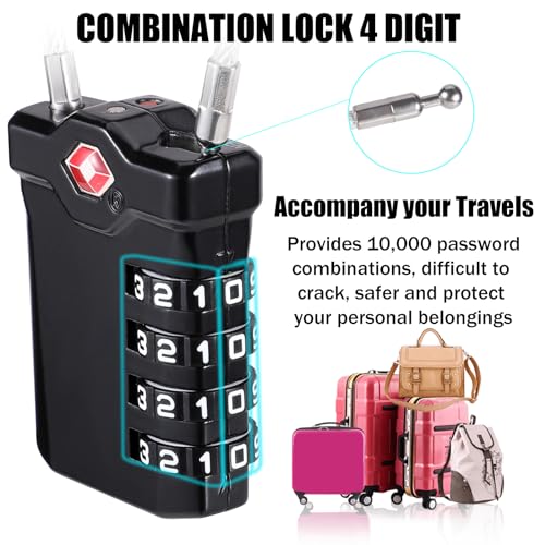 2 candados código de 4 dígitos, TSA candado maleta de cable candado candado cerraduras de equipaje, candado de combinación candado maleta de avión para viaje, equipaje mochila