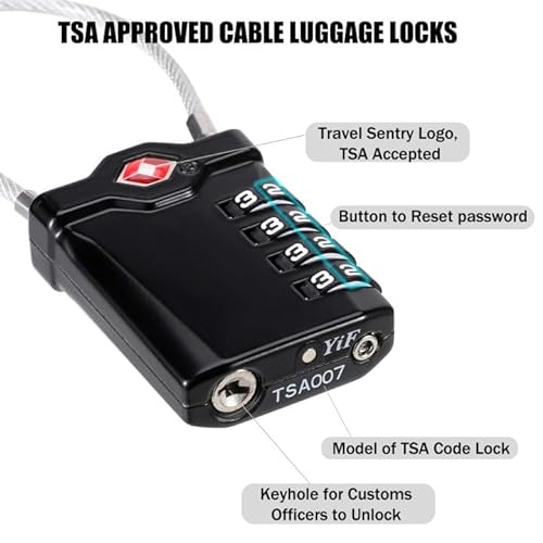 2 candados código de 4 dígitos, TSA candado maleta de cable candado candado cerraduras de equipaje, candado de combinación candado maleta de avión para viaje, equipaje mochila