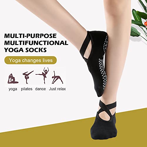 2 Pares Calcetines Yoga Mujer Antideslizantes Calcetines Pilates Muje Calcetines Deporte Cortos Calcetines Con Suela de Goma Grip Socks para Pilates Ballet Danza Fitness (Negro + Gris Oscuro)