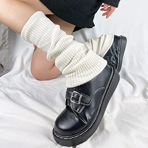 2 pares de calentadores de piernas de punto de invierno, leggings de lana de otoño e invierno, guantes elásticos para piernas en blanco y negro, medias de 40 cm, adecuadas para otoño e invierno.