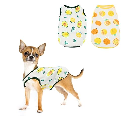 2 Pcs Camisas para Perros, Lindo Transpirable Deportivo para Perros con Patrones Frutas, Verano Camiseta de Algodón, Cachorros Chaleco Suave, Ropa de Mascotas para Pequeños Medianos Perro Gato (Small)