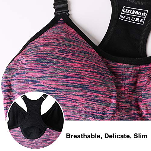 2 Piezas Sujetador Deportivo Mujer de Alto Impacto, Ajustable Push Up Bra Top sin Costuras Almohadillas Extraíbles para Yoga Gimnasio Running (Negro Violeta, XL)