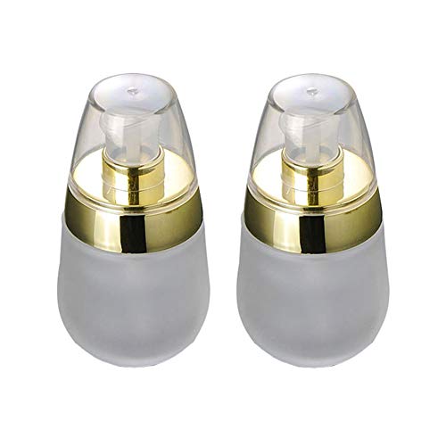 2 unids 30 ml 1 oz vacío recargable envase de vidrio maquillaje cosmético crema facial loción botellas frascos ollas, Gold, 30 ml (Pack of 2)