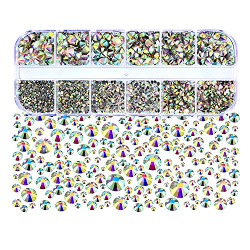 2000 piezas de diamantes de imitación de cristal termoadhesivos con parte trasera plana, gemas de cristal redondas de 1,5 a 6 mm (SS4-SS30) en caja de almacenamiento con pinzas y bolígrafo para