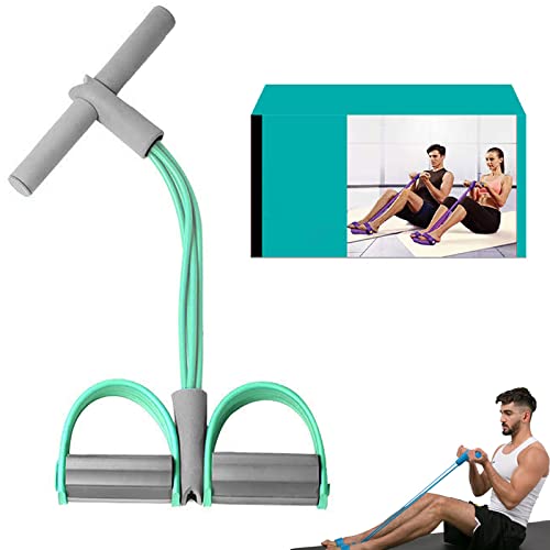 21 Fitness Resistance Bands-4 Tube Pedal Ankle Puller - Functional Resistance Training Band with Handles, Tension Rope For Exercise, For Abdomen, Waist, Arm, and Leg Stretching Training (Grey Green)