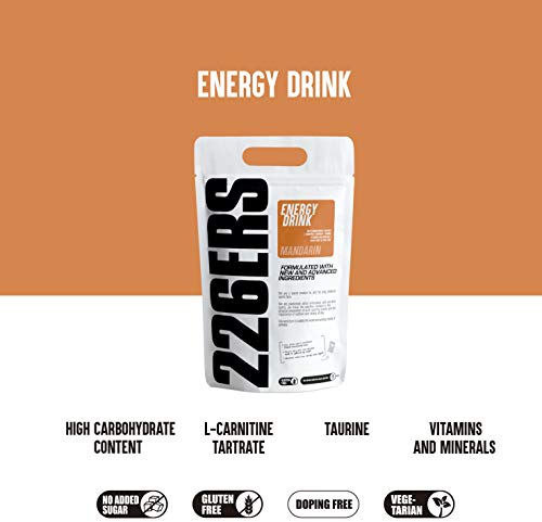 226ERS Energy Drink | Bebida Energética en Polvo con Amilopectina, Taurina y L-Carnitina, Sin Gluten y Sin Lactosa, Mandarina - 1 kg