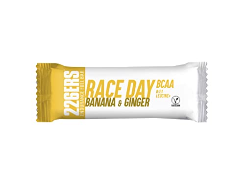 226ERS - Race Day-BCAA, Barrita Energética para Deportistas, Carbohidratos, para Entrenamientos y Competiciones, Barritas Veganas y sin Gluten, Sabor Plátano y Jengibre, Caja 6 Barras x 40 g