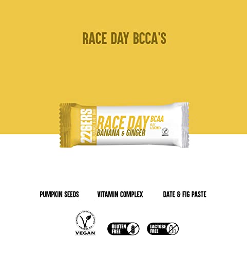 226ERS - Race Day-BCAA, Barrita Energética para Deportistas, Carbohidratos, para Entrenamientos y Competiciones, Barritas Veganas y sin Gluten, Sabor Plátano y Jengibre, Caja 6 Barras x 40 g