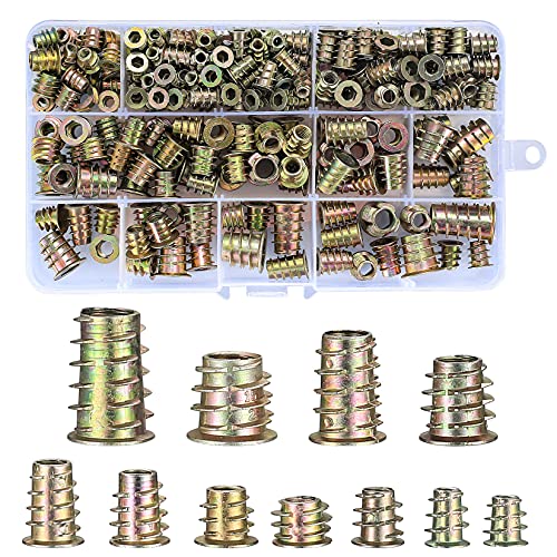 230 Piezas Tuercas de Rosca, M4/M5/M6/M8/M10 Inserto Roscado Hexagonal Aleación de Zinc, Tuercas de Inserción para Muebles de Madera