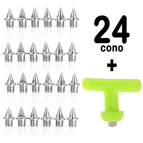 24 Clavos de Atletismo de Recambio de 9mm de Forma de Cono para Zapatillas de Atletismo. para Pistas de Atletismo, Cross y Campo a través. Llave incluida.