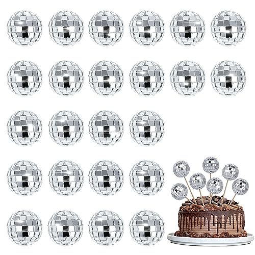 24 Piezas Decoraciones de Bolas de Discoteca Adornos para Cupcakes de Bolas de Discoteca Mini Decoraciones de Bolas de Discoteca para Suministros de Fiesta Hippie de Fiesta Disco de los 70