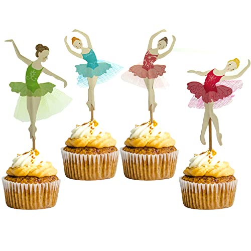 24 Piezas Topper de Pastel de Happy Birthday, Ballet Cupcake Topper, Deco Pastel de Cumpleaños para Niña, Apto para Fiestas de Cumpleaños, Para Decorar Tartas