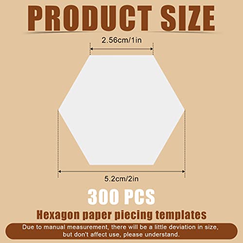 300 Piezas Paper Piecing Patchwork Hexagonales, 2,56cm Plantillas de Piezas de Papel Formas de Piezas de Papel Hexagonales para Acolchar Suministros para Empalmar Patchwork