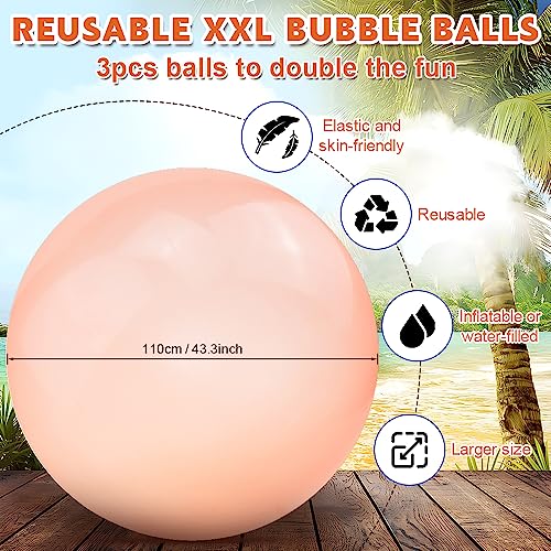 3PCS Bubble Ball XXL Enorme Bola de Agua Inflable Bombas de Agua Reutilizables Globos de Agua Globos Grandes Transparentes Splash Ball Jardín Juguetes Niños Al Aire Libre Juguetes de Agua Adultos