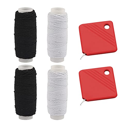 4 rollos de hilo elástico para coser, 2 herramientas de enhebrado, cordón elástico plisado, hilo elástico blanco y negro, suministros de costura (0,5 mm x 27,4 m)