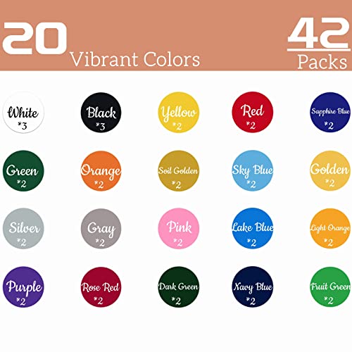 42 hojas de vinilo de transferencia de calor, 30,5 x 25,4 cm, tejido termoadhesivo para bricolaje, camisetas , ropa y sombreros (20 colores)