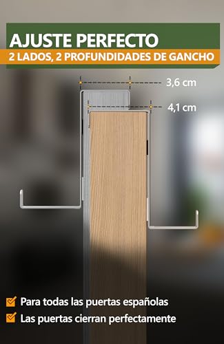 4smile Perchero puerta - juego de 10, acero inoxidable - percheros puerta universales 3,6 cm y 4,1 cm – colgador puerta macizo, percha puerta
