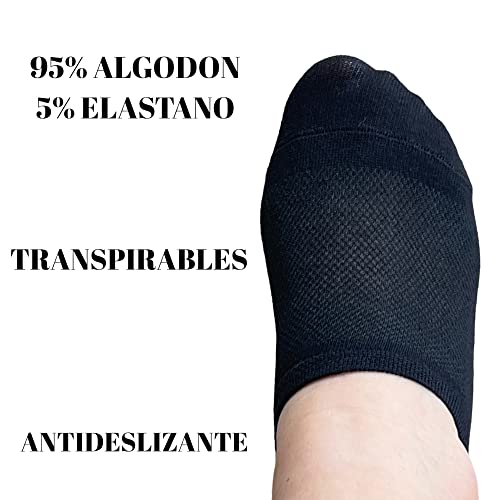 6 Pares de Calcetines hombre y mujer invisibles cortos transpirables de algodon - socks invisibles - Pinkis tobilleros finos y ultra suaves antideslizantes (35-40, NEGRO)