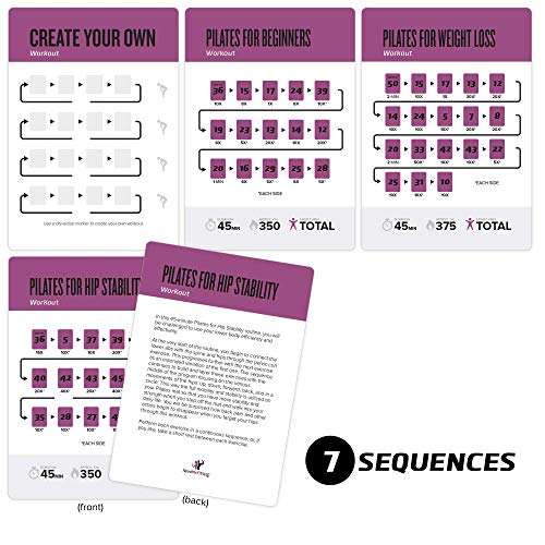 62 exercise cards for pilates for women and men: for home, gym or study: 50 mat exercises, 12 stretches, 6 total training routines