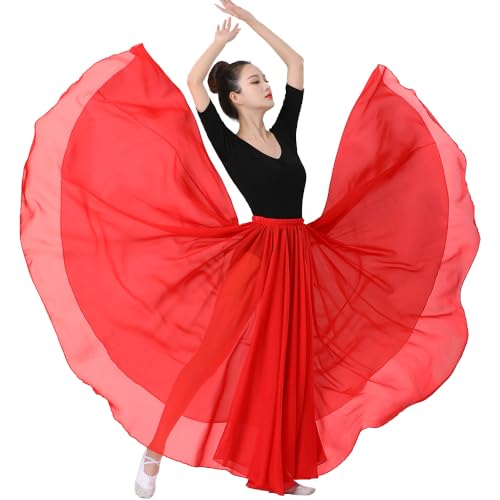 720 falda larga de gasa de 35 pulgadas para bailarinas rendimiento ballet bailarín fotografía danza vientre traje - rojo - Talla Única