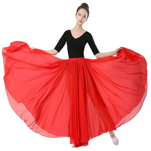 720 falda larga de gasa de 35 pulgadas para bailarinas rendimiento ballet bailarín fotografía danza vientre traje - rojo - Talla Única