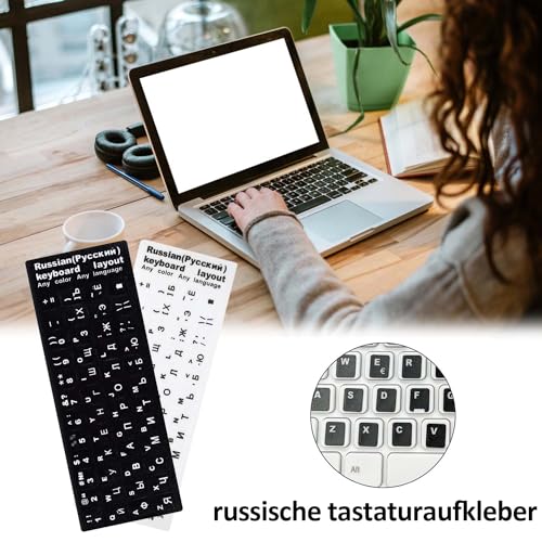 8 pegatinas rusas para teclado, pegatinas universales para teclado ruso, adhesivo para teclado ruso, adhesivo fuerte para diferentes idiomas (4 negras, 4 blancas)